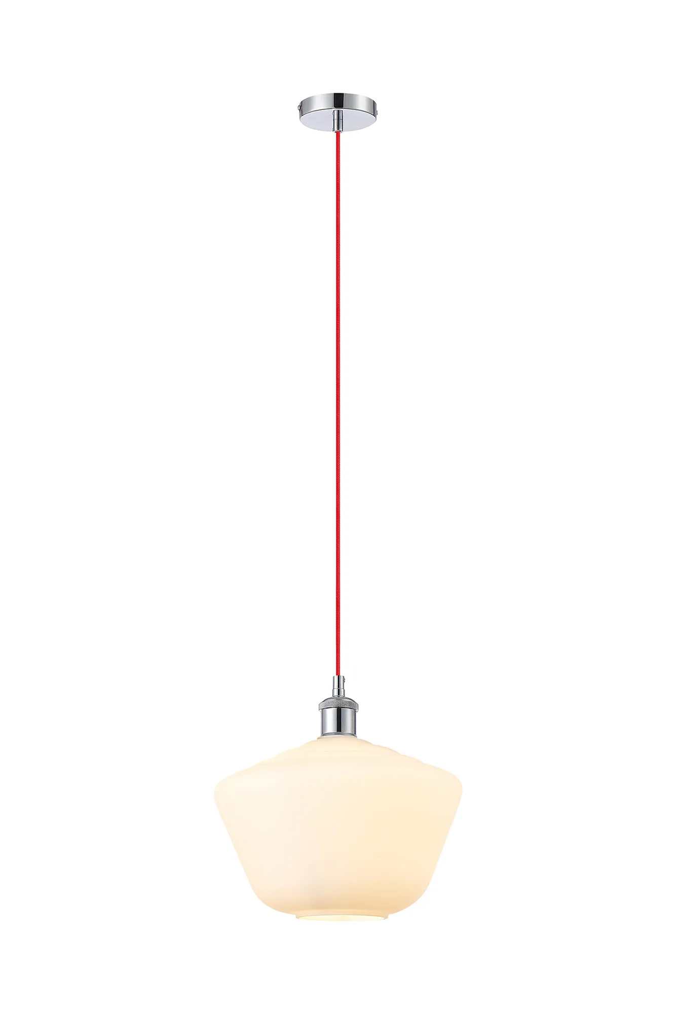 Cawdor Single Pendant, 1 Light E27, Polished Chrome/Red/Opal Hexagonal Glass DK1135  Deco Cawdor